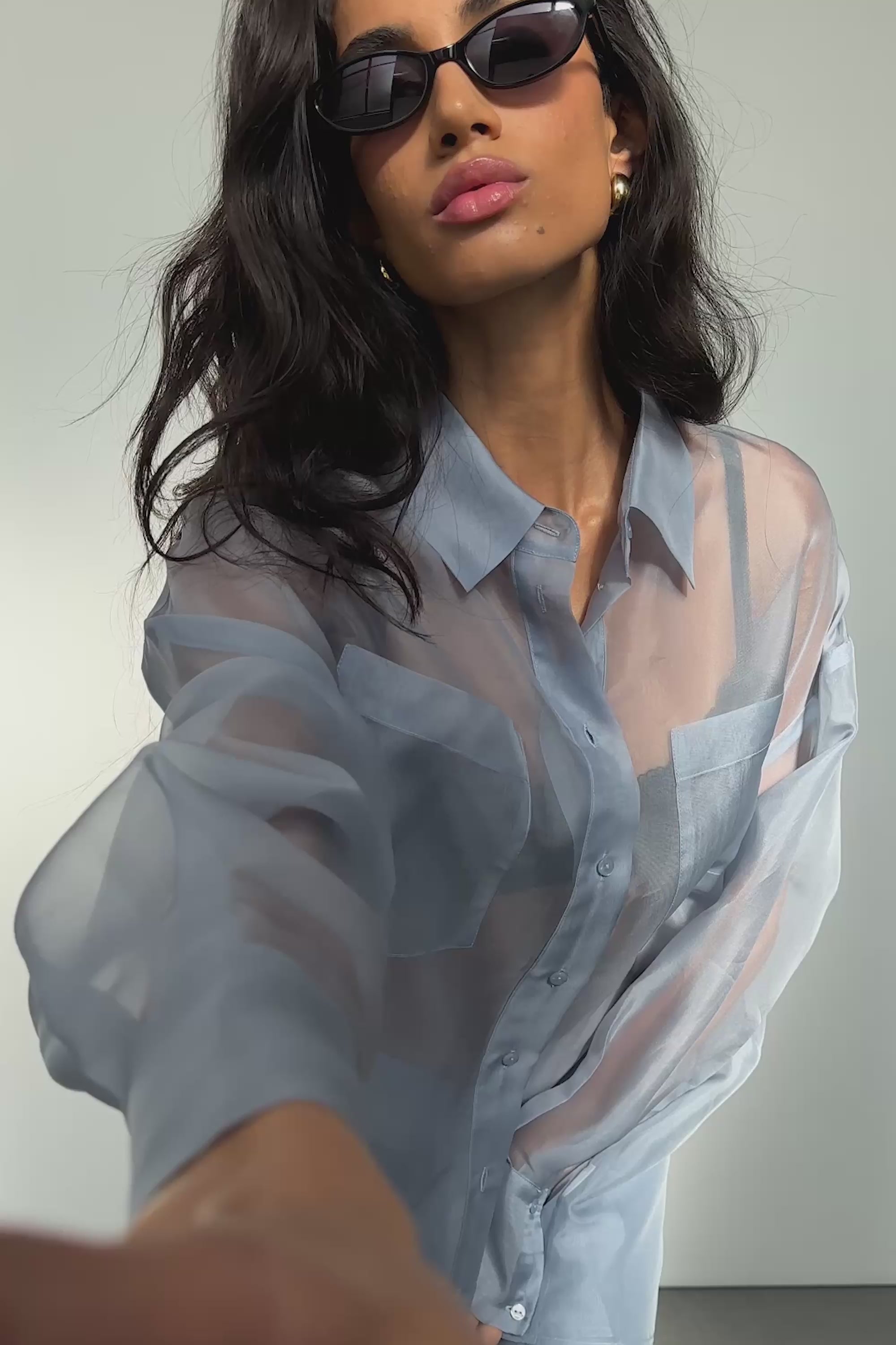 SIAN DUSTY BLUE ORGANZA SHIRT – DISSH