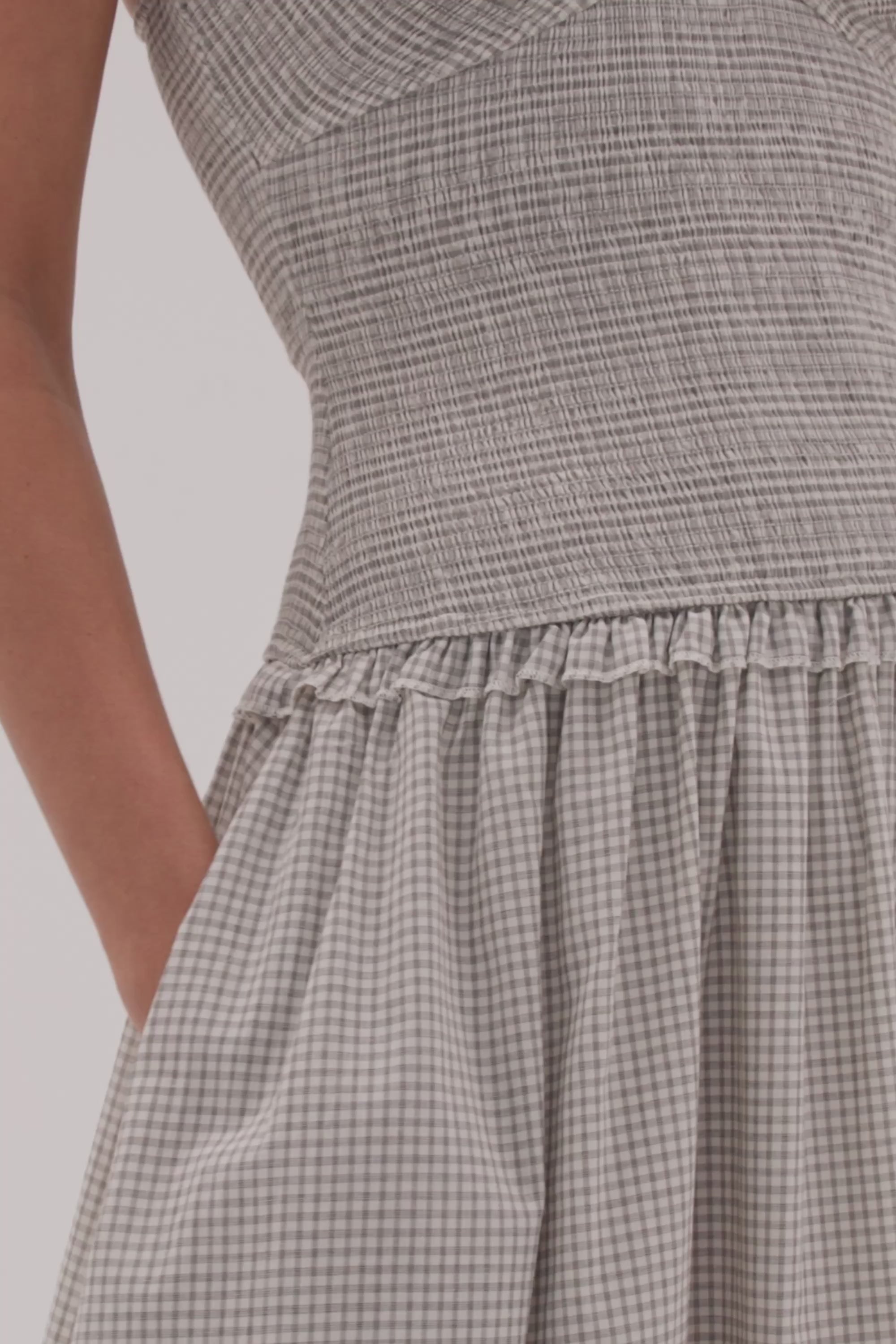 LILITH CREAM CHECK MIDI DRESS – DISSH