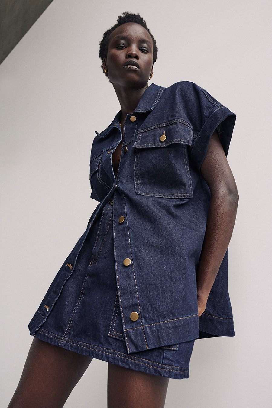 Short sleeve denim dress sales zara