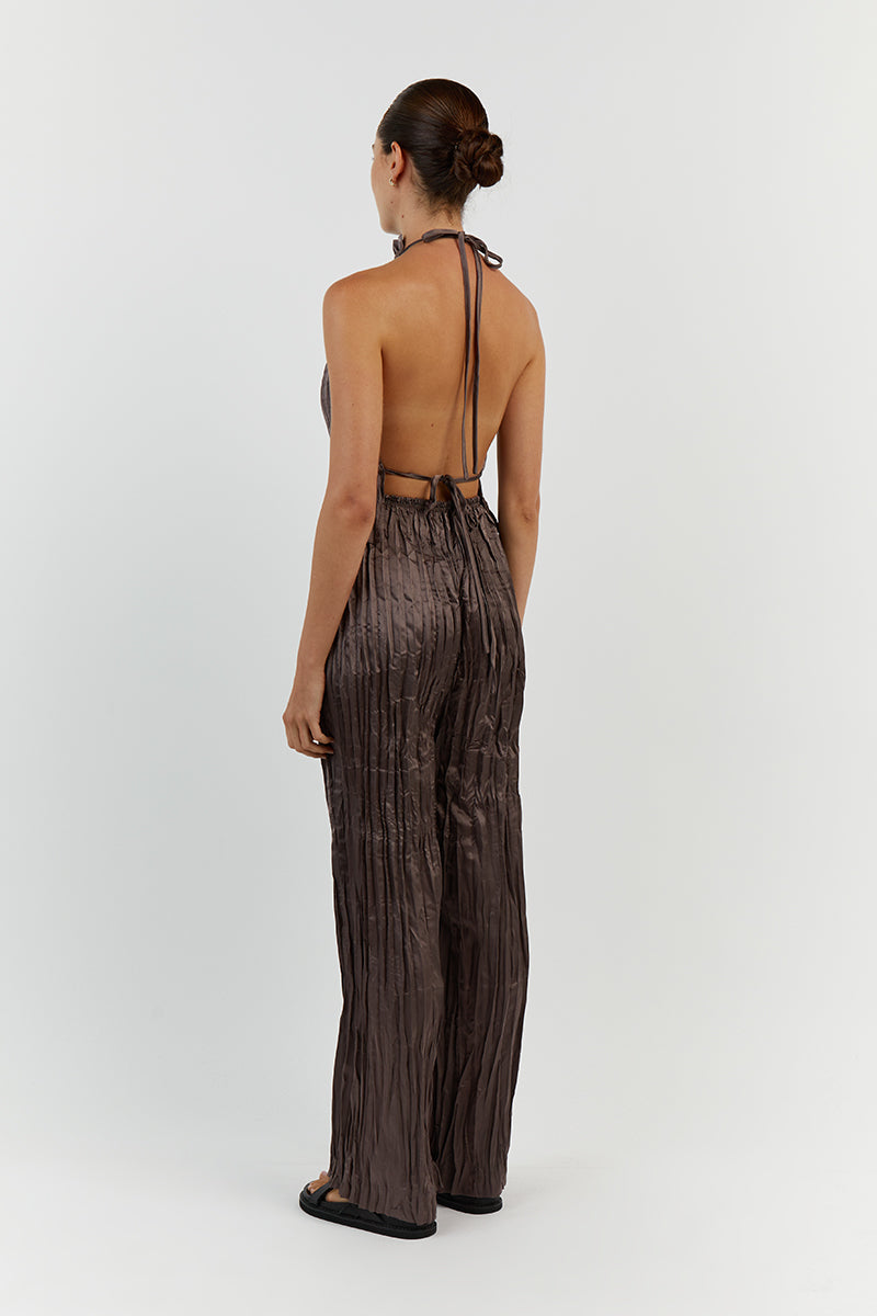 CORI TAUPE HIGH NECK CRINKLE TOP | Dissh