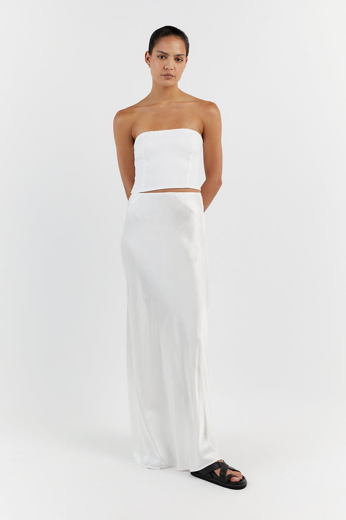 LILY WHITE LINEN STRAPLESS TOP | Dissh