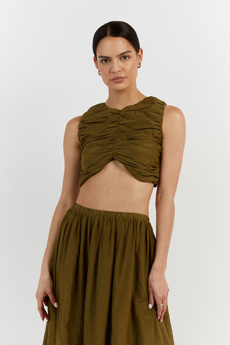 FRANKIE OLIVE SLEEVELESS CROP TOP