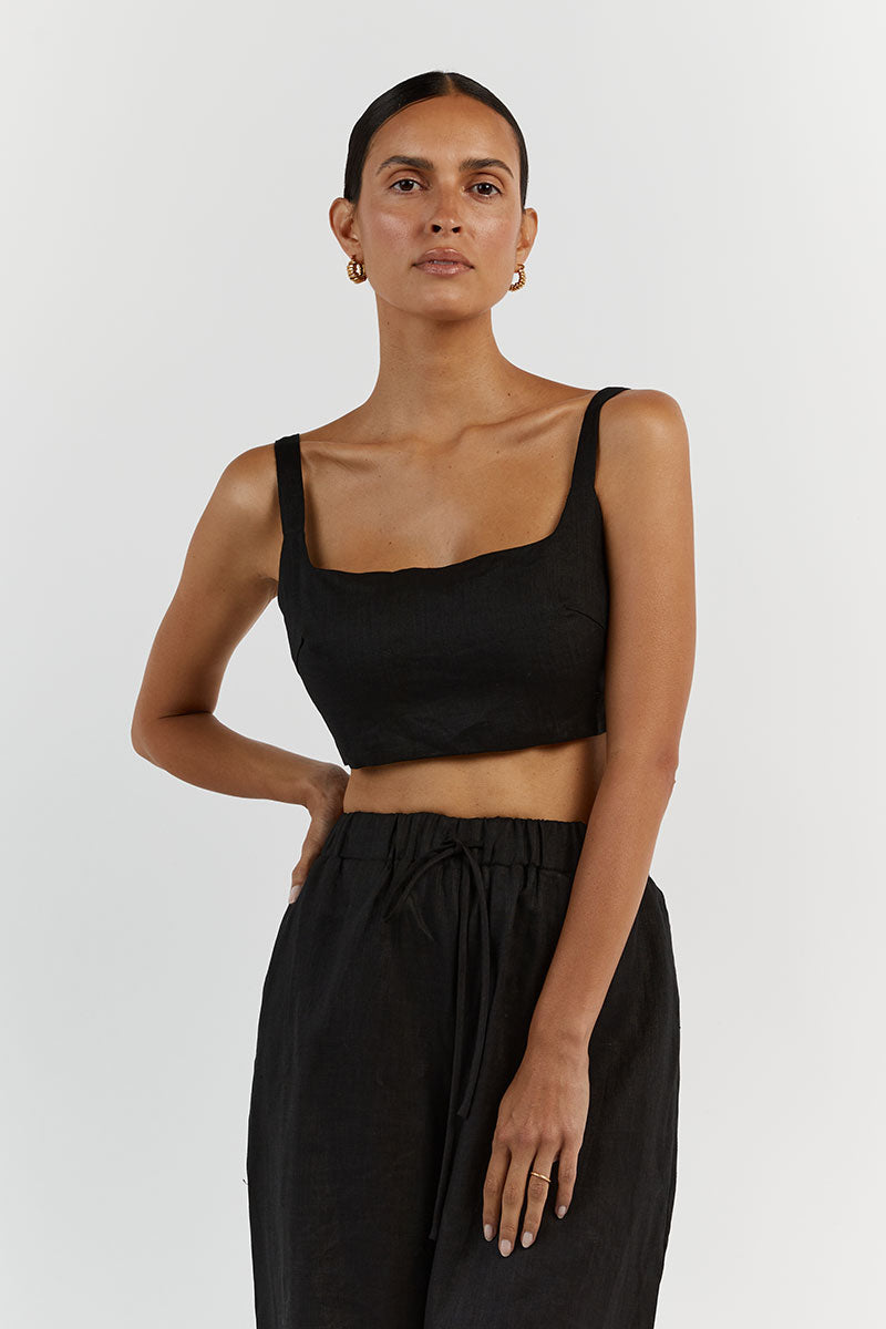 PENNY BLACK LINEN CROP TOP | Dissh