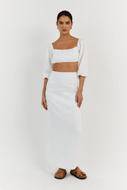 LILAH SLEEVED WHITE LINEN CROP TOP
