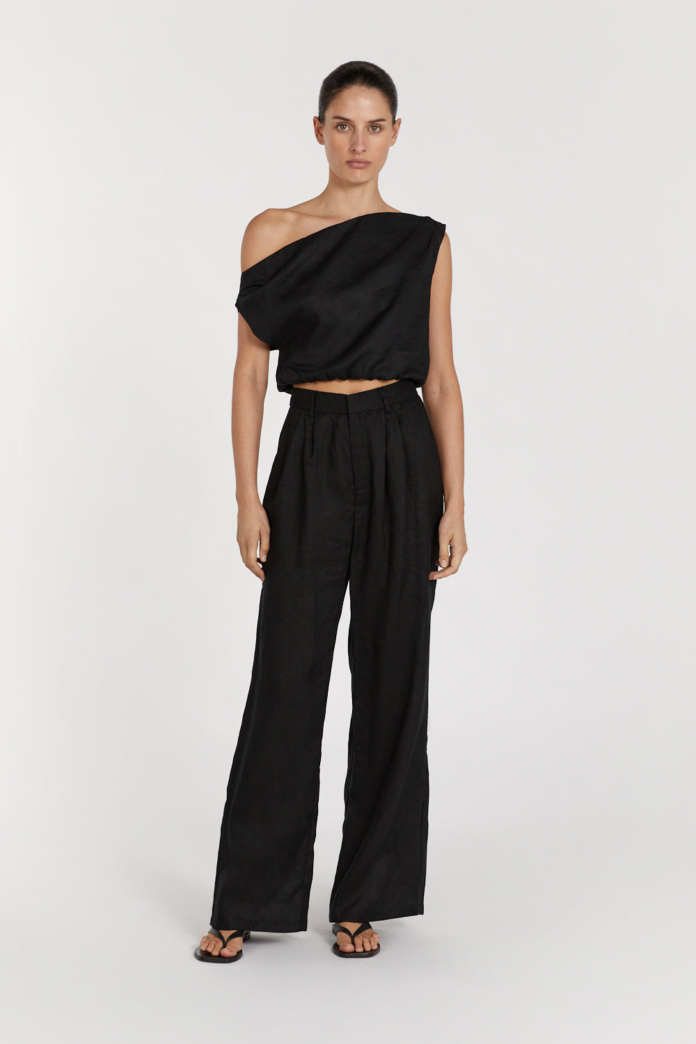 CASS BLACK LINEN CROP TOP