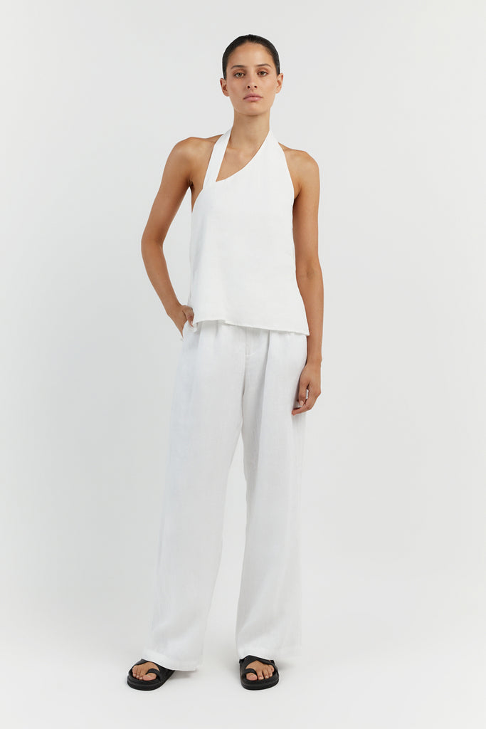 ZOEY WHITE ASYM LINEN TOP | Dissh