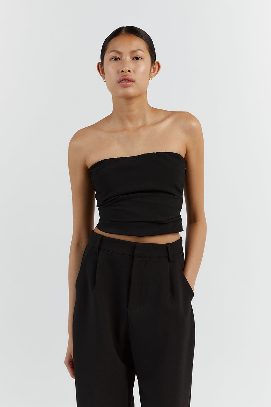 NILE BLACK ROUCHED STRAPLESS TOP