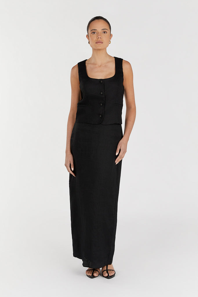 ROBERTS BLACK LINEN MIDI SKIRT | Dissh