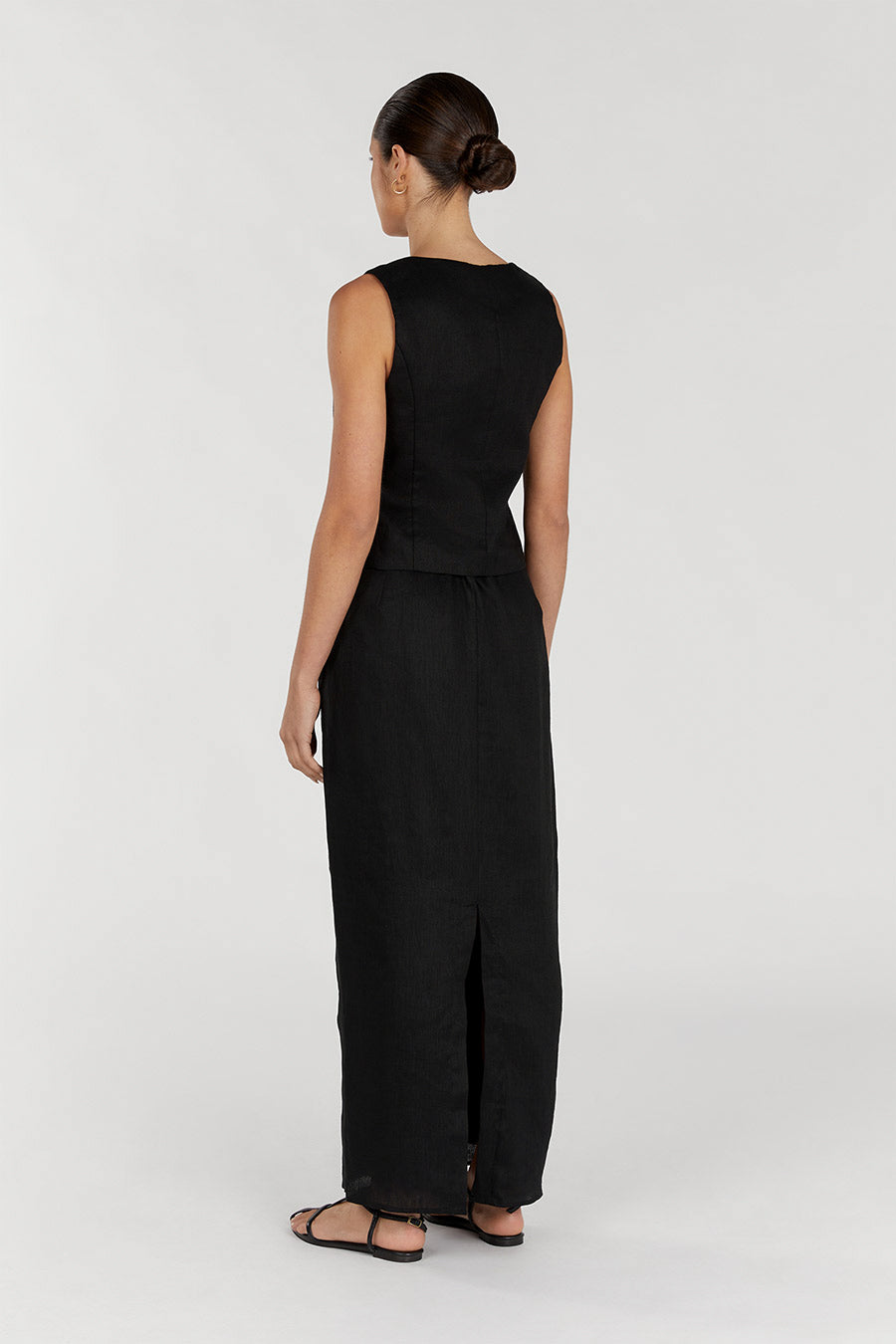 ROBERTS BLACK LINEN MIDI SKIRT Dissh