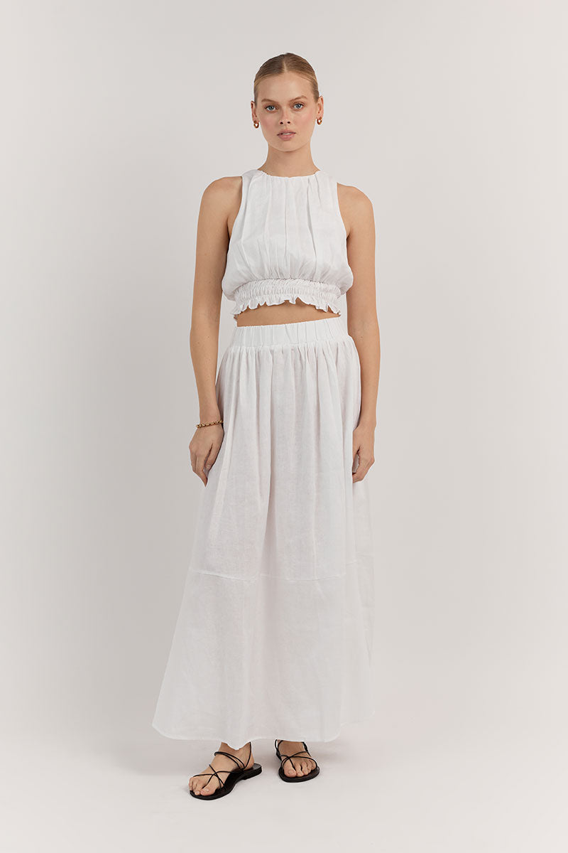 LANA WHITE LINEN CIRCLE SKIRT | Dissh