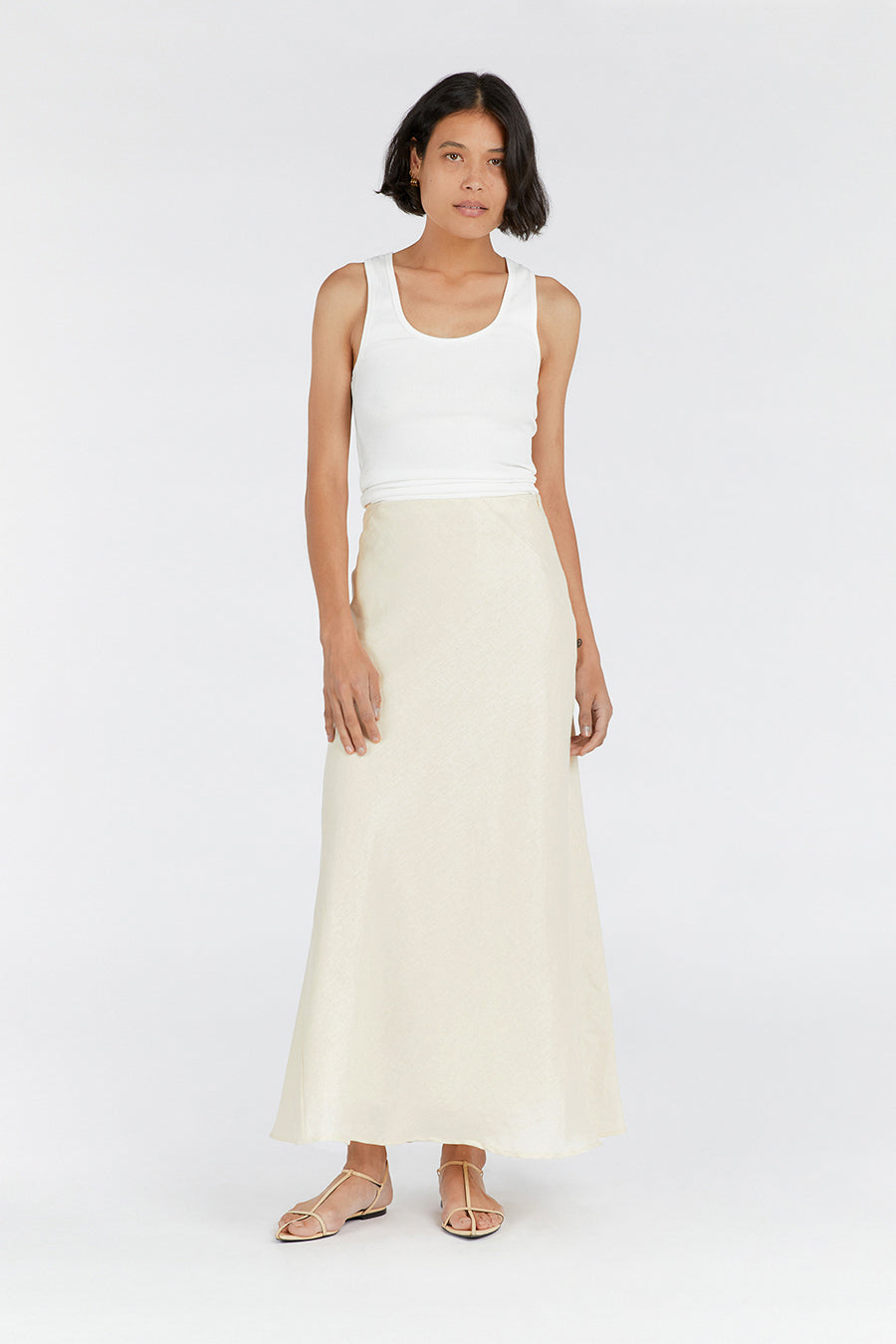 SYRAH BUTTERMILK LINEN MIDI SKIRT