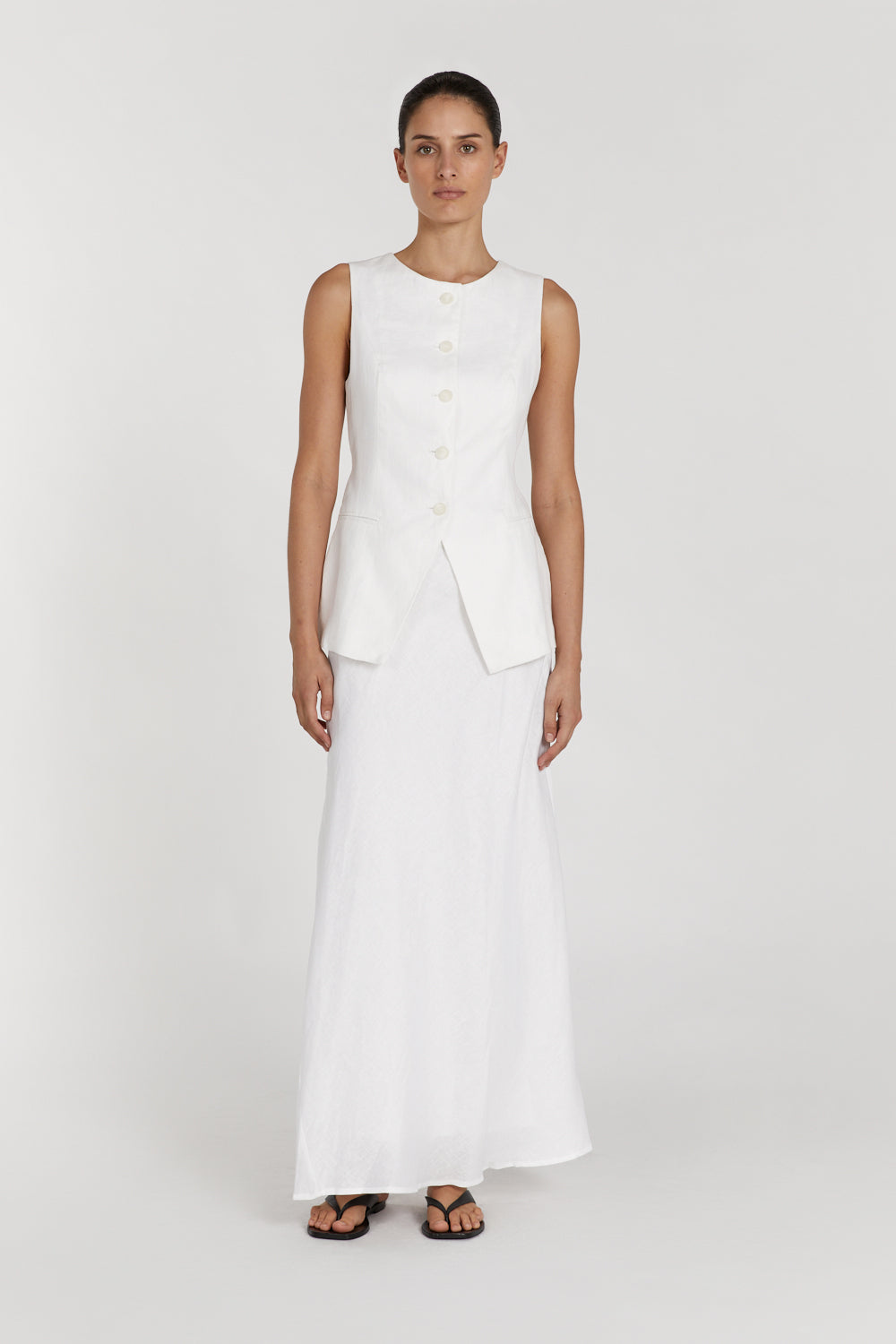 White linen midi on sale skirt