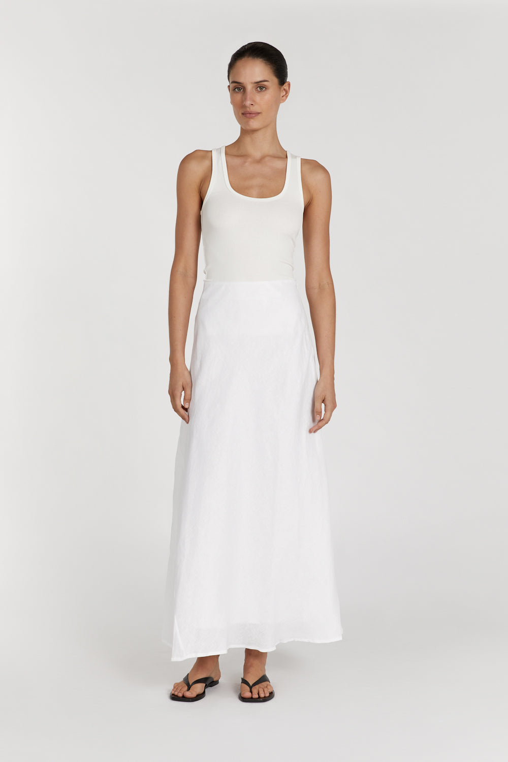 SYRAH WHITE LINEN MIDI SKIRT