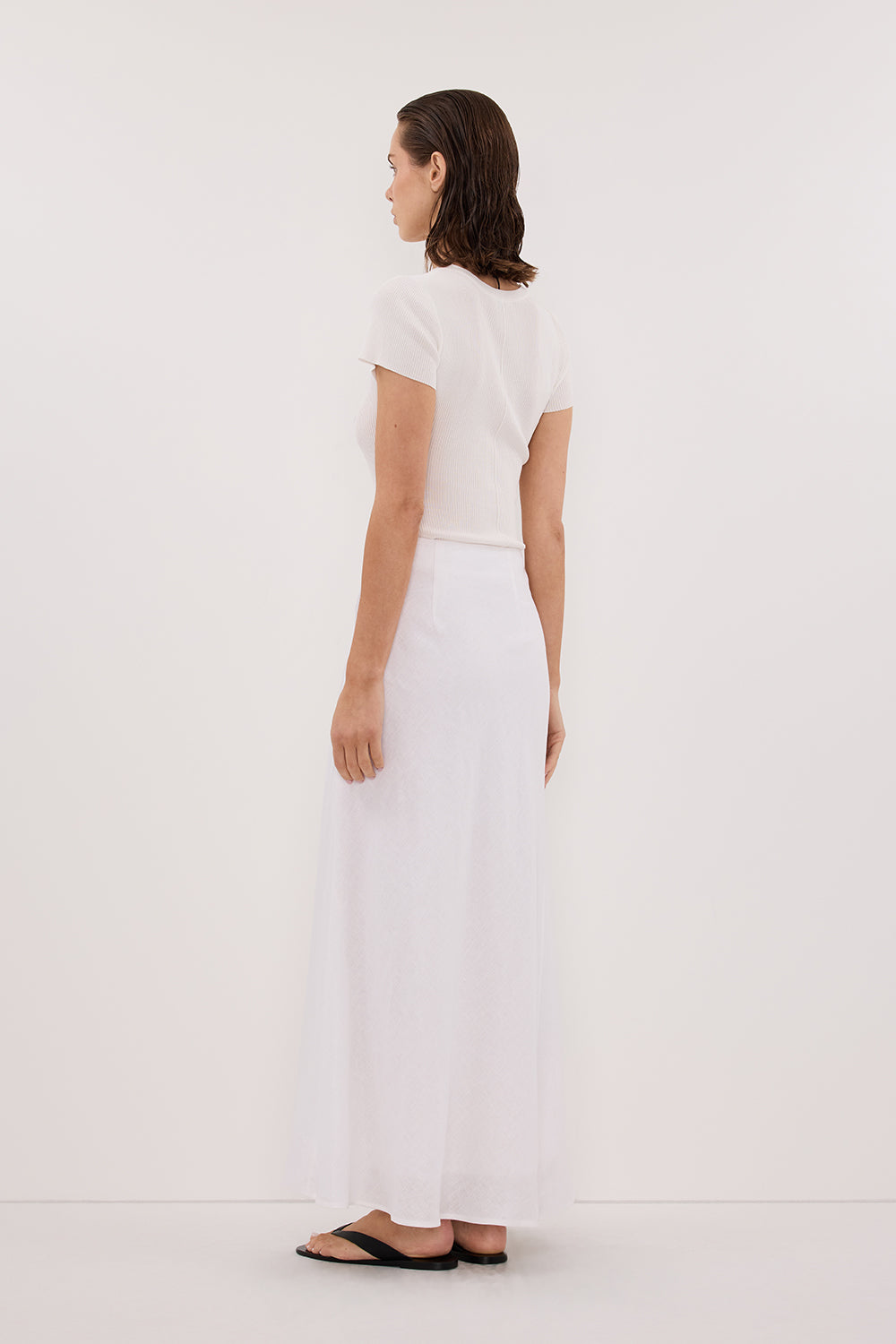 SYRAH WHITE LINEN MIDI SKIRT