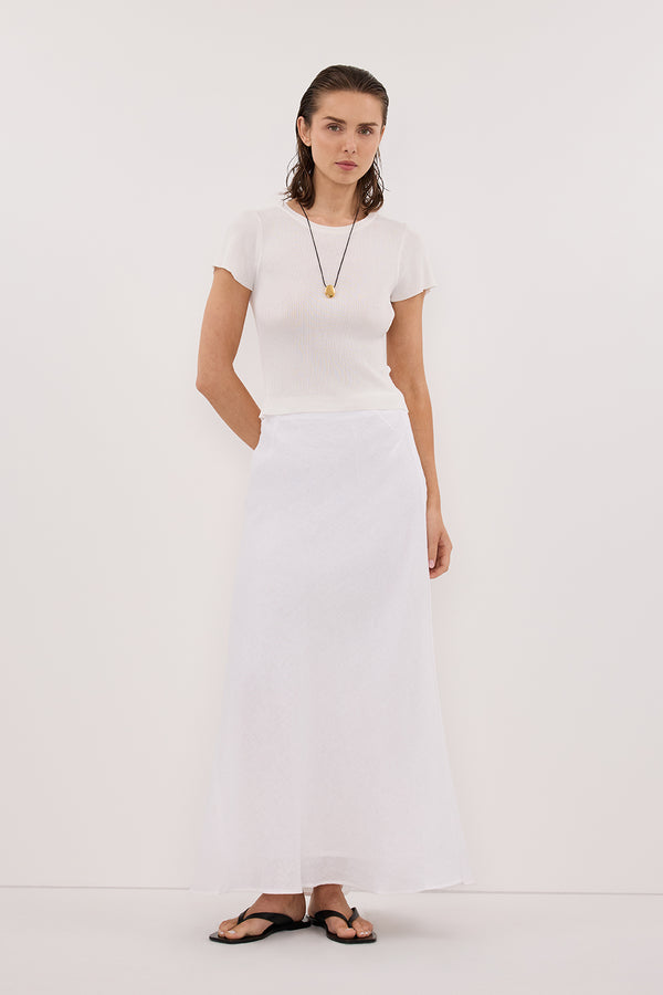 SYRAH WHITE LINEN MIDI SKIRT Dissh syrah-white-linen-midi-skirt-dissh