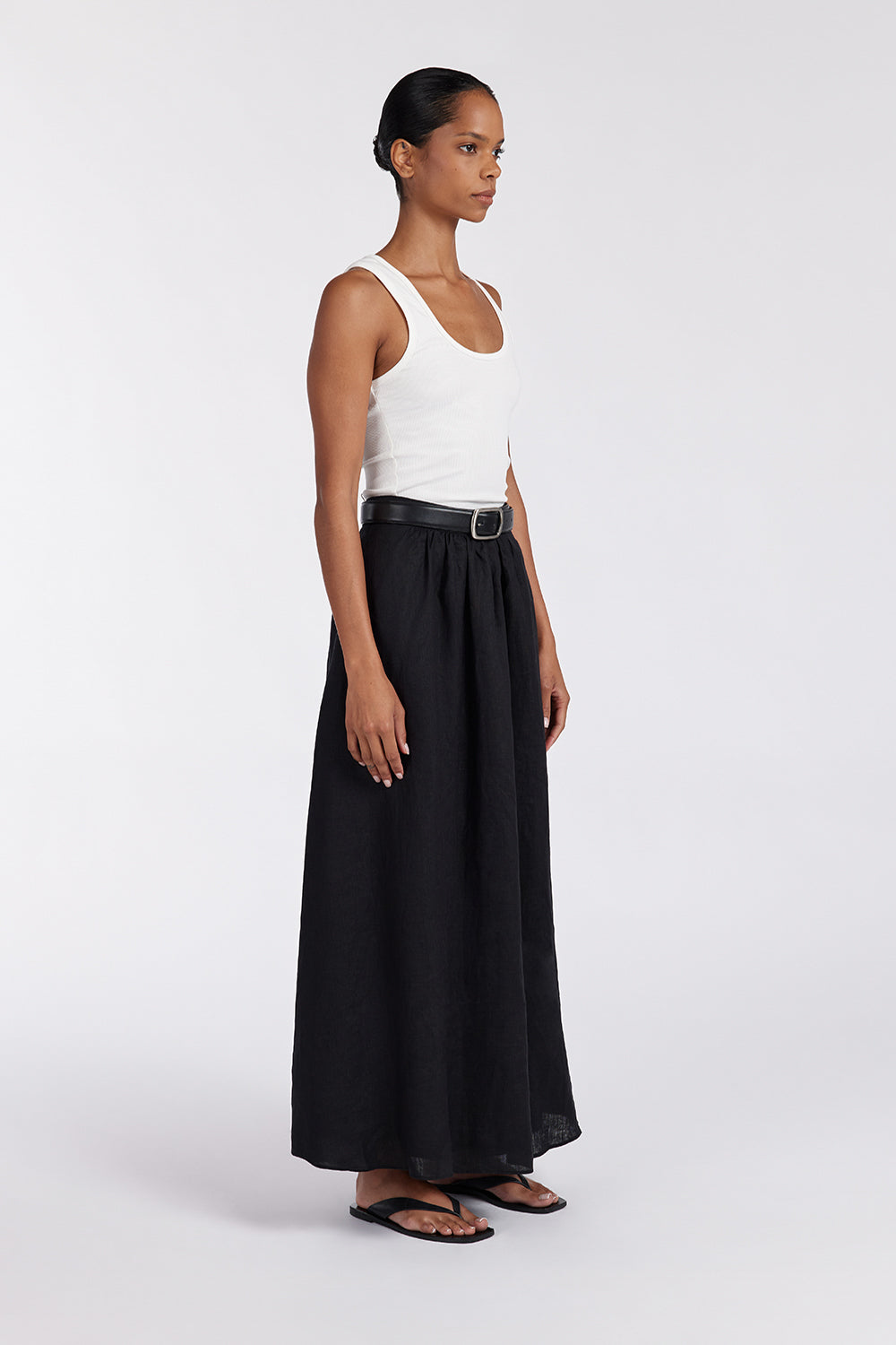 GEMIMA BLACK LINEN MIDI SKIRT | Dissh