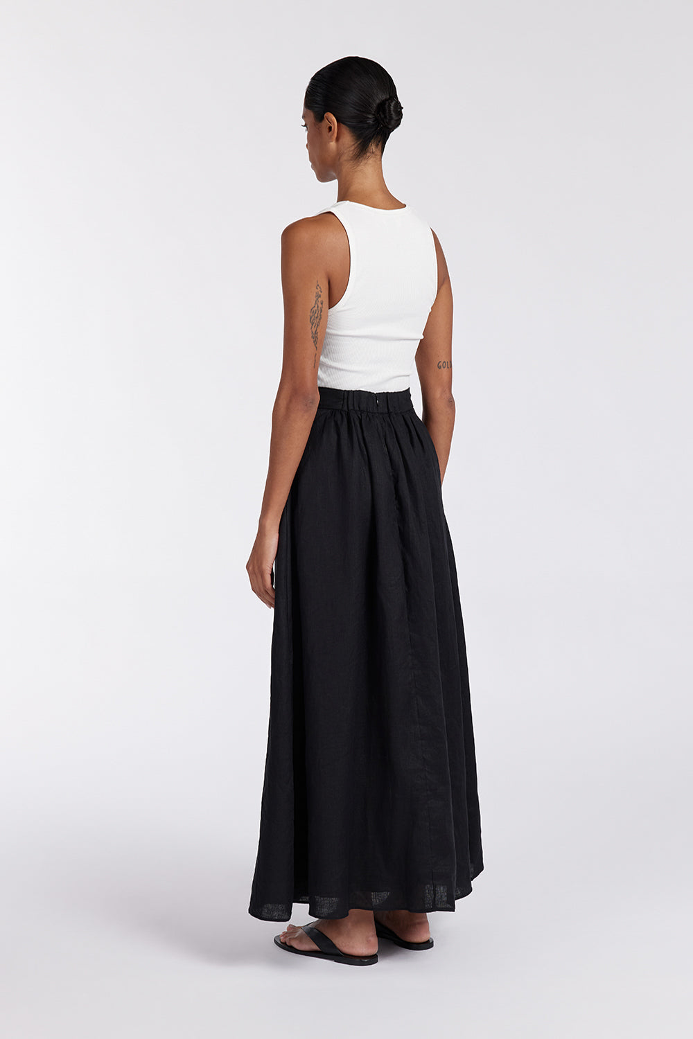 GEMIMA BLACK LINEN MIDI SKIRT | Dissh