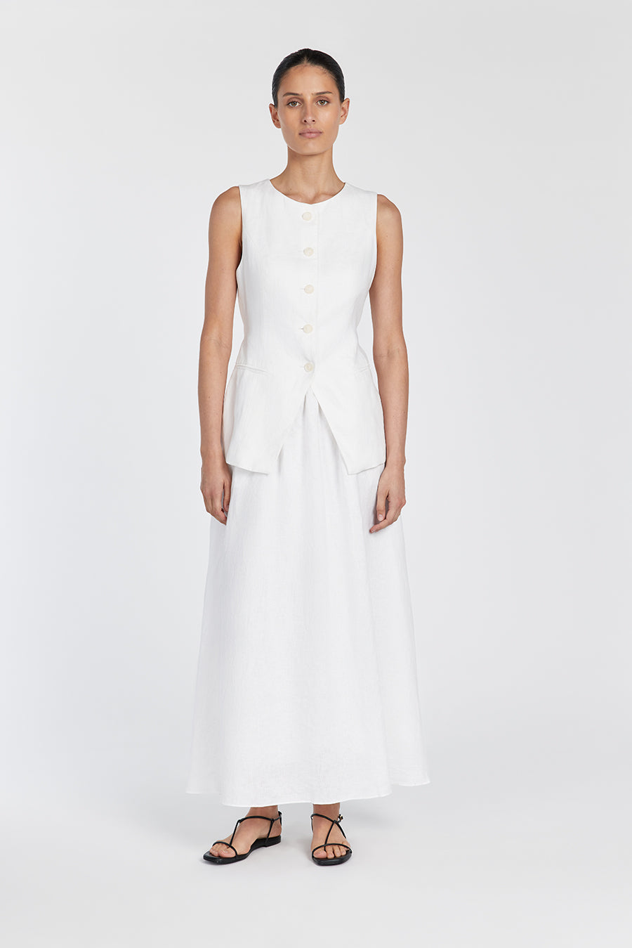 GEMIMA WHITE LINEN MIDI SKIRT Dissh