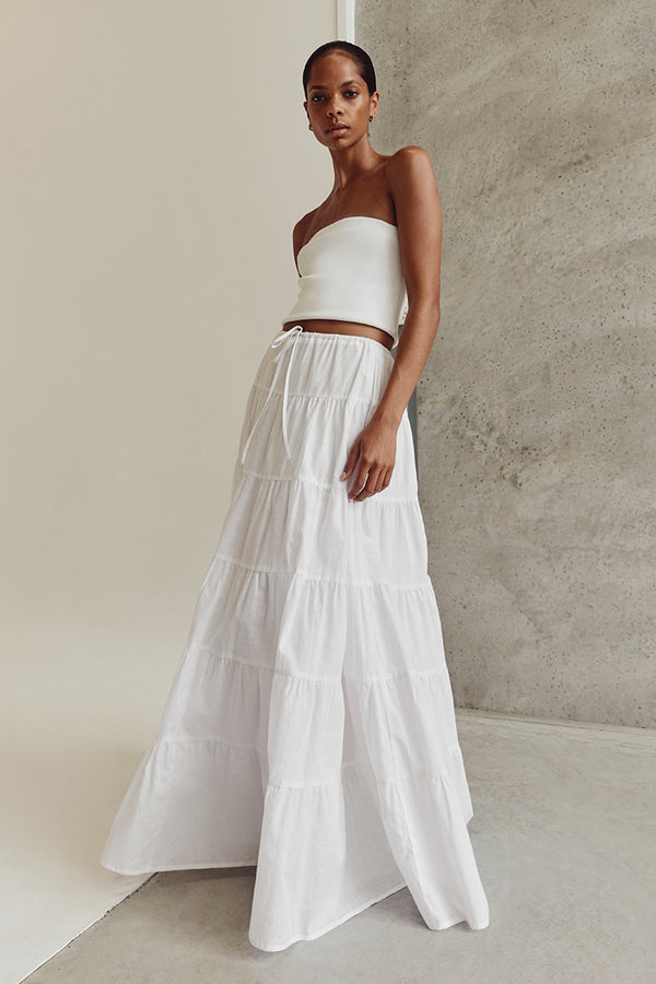 White cotton tiered maxi skirt Clearance
