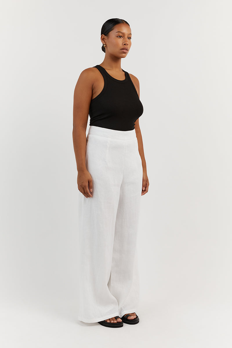 White Linen Look Palazzo Beach Pants | PrettyLittleThing USA