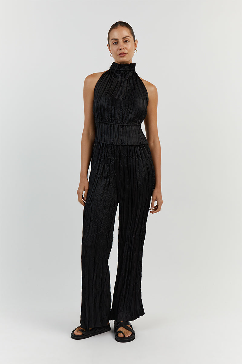 CORI BLACK WIDE LEG CRINKLE PANT | Dissh