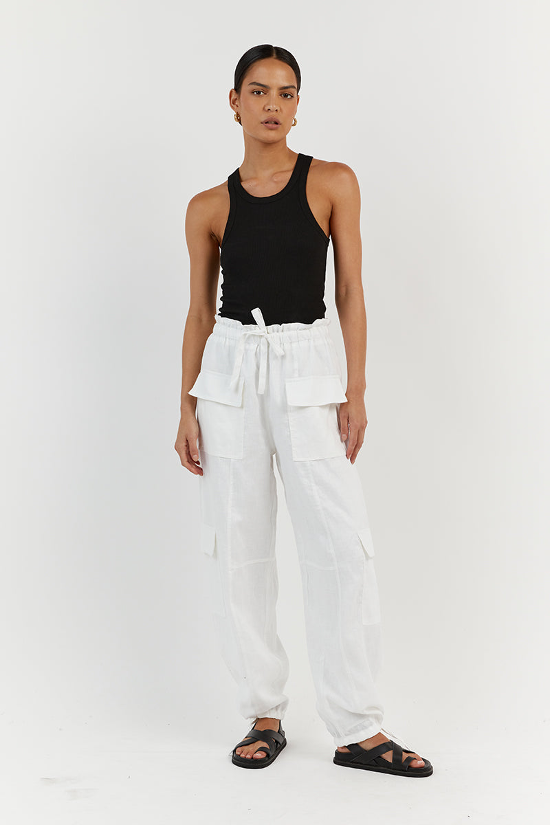 ISLA WHITE LINEN CARGO PANT | Dissh