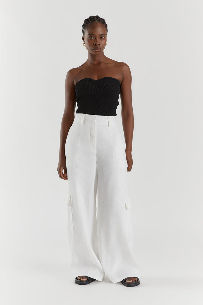 ISLA WHITE LINEN WIDE LEG PANT | Dissh