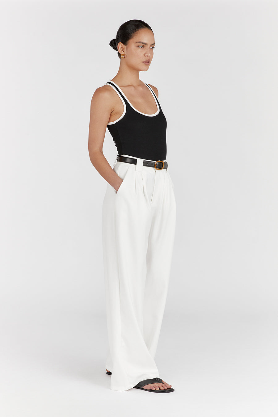 Palazzo trousers in 100% linen - White | Benetton
