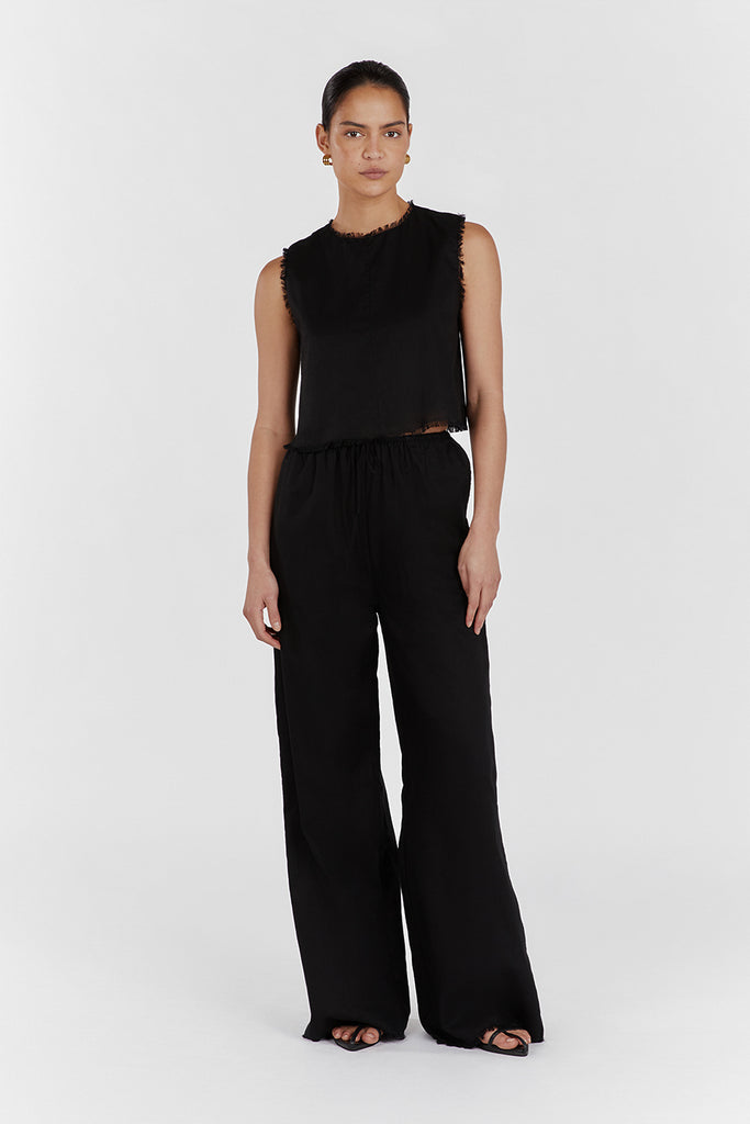 NOVA BLACK LIGHT WEIGHT LINEN PANT | Dissh