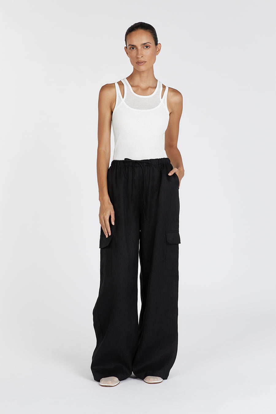 Wide Leg Palazzo pants for women Summer Solid Linen Casual Loose Long Pants  Elastic Waisted Trousers with Pockets Belt - Walmart.com