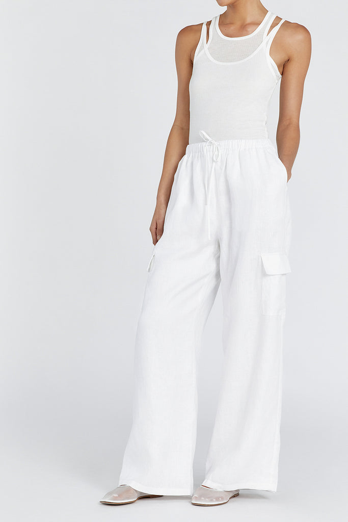 INGRID WHITE LINEN CARGO PANT | Dissh