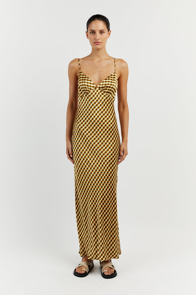 GALA LIME SATIN MIDI DRESS Dissh