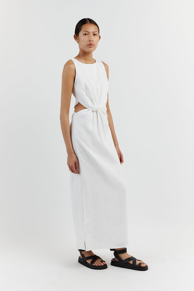 LEILANI WHITE LINEN MIDI DRESS | Dissh