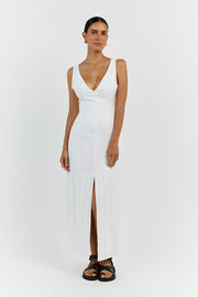MILAHN WHITE LINEN V NECK DRESS