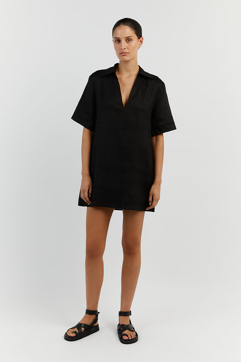 CANDICE BLACK LINEN SMOCK DRESS