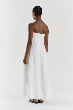 Salone Linen Blend Contrast Detail Drawstring Maxi Dress - White