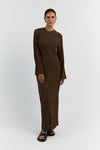 MILA CARAMEL SLEEVED MIDI DRESS