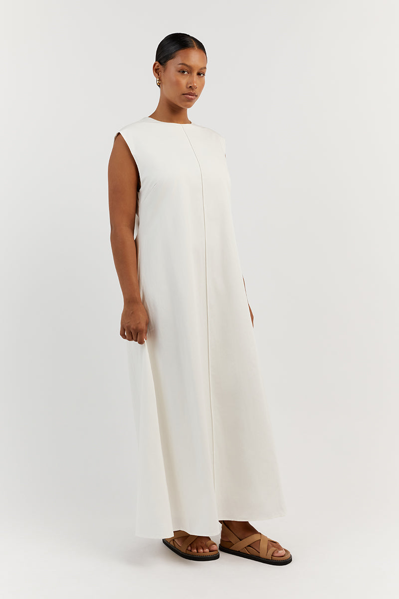 MAGGIE WHITE COTTON MIDI DRESS Dissh