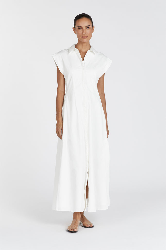 LAUREN WHITE COTTON MIDI DRESS | Dissh