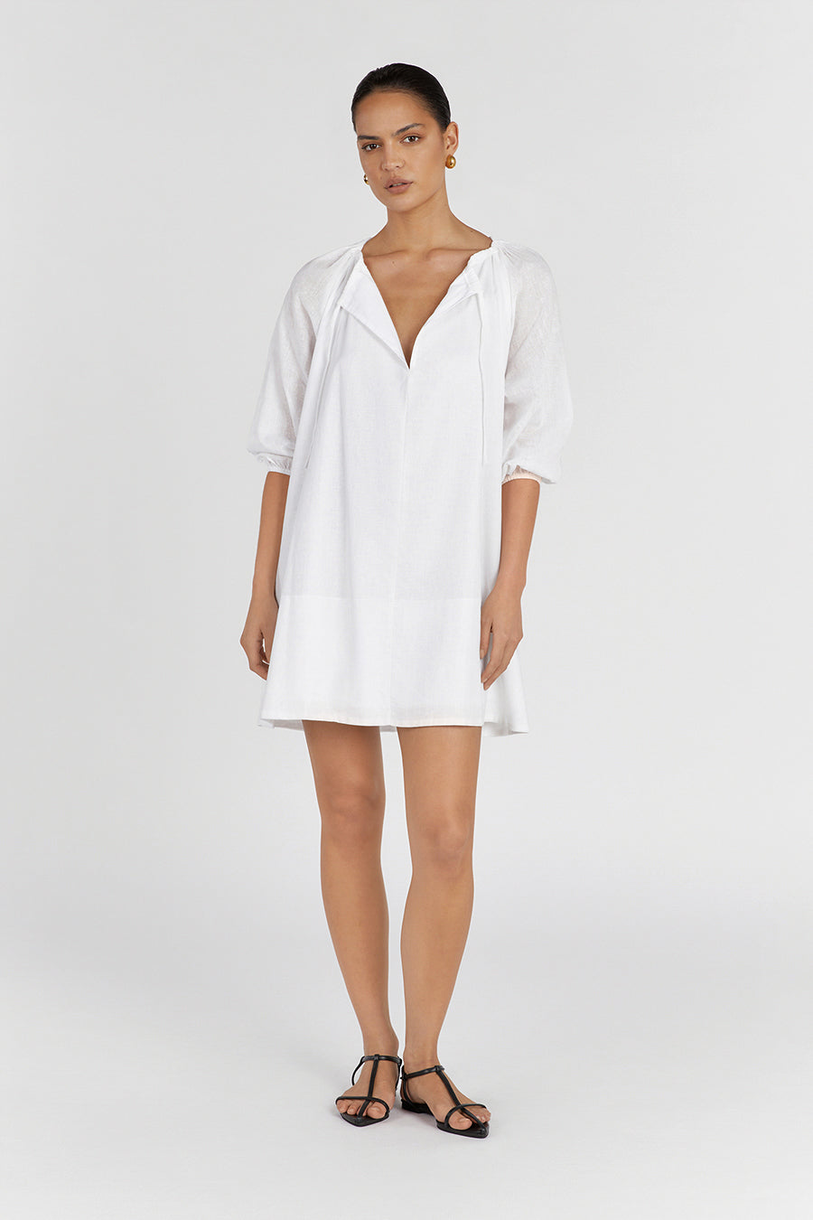 NADIA WHITE LINEN SMOCK DRESS