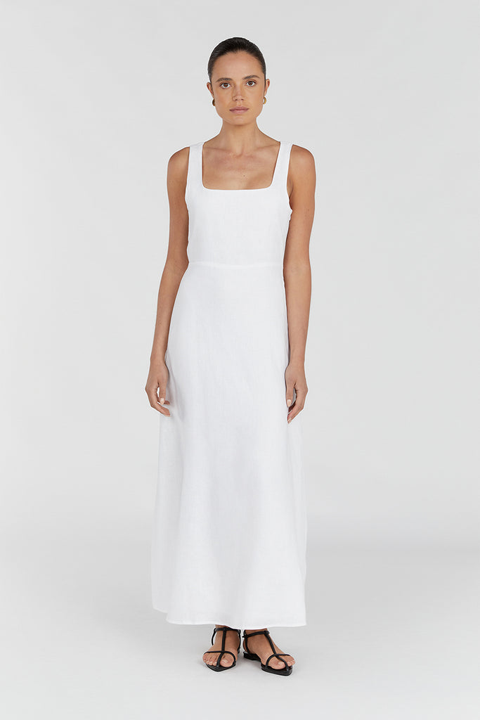 SHANNON WHITE LINEN MIDI DRESS | Dissh