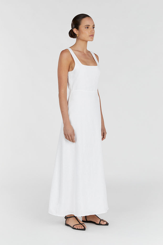 SHANNON WHITE LINEN MIDI DRESS | Dissh