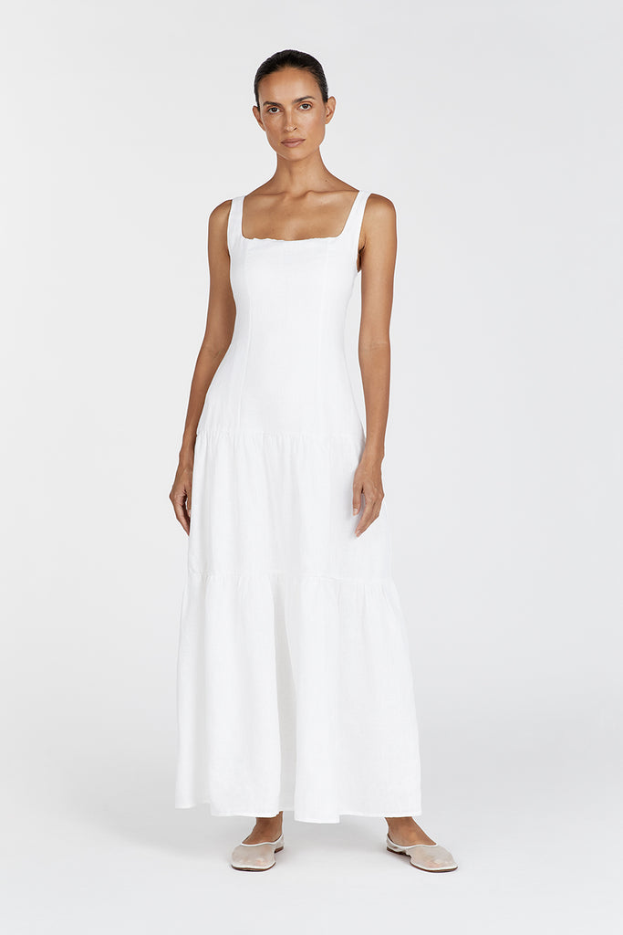 CAMILLE WHITE LINEN MAXI DRESS | Dissh