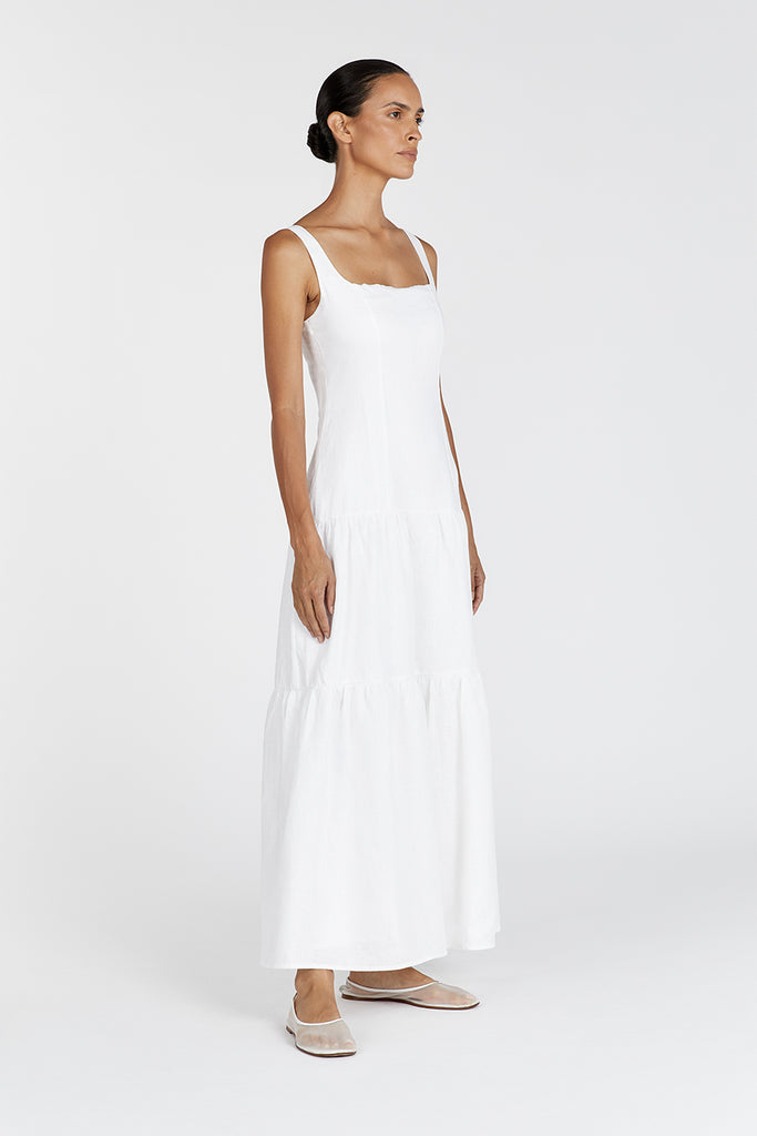 CAMILLE WHITE LINEN MAXI DRESS | Dissh