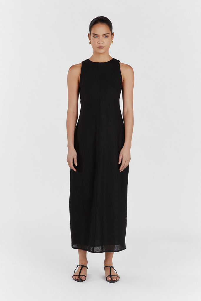 HARRIS BLACK LINEN MIDI DRESS | Dissh