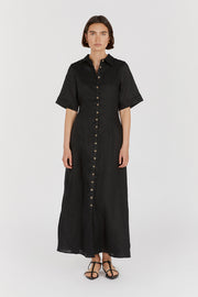 FRANNIE BLACK LINEN SHIRT DRESS