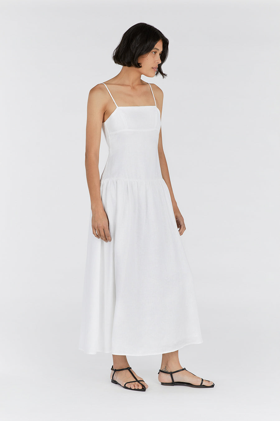 White linen shop dress midi