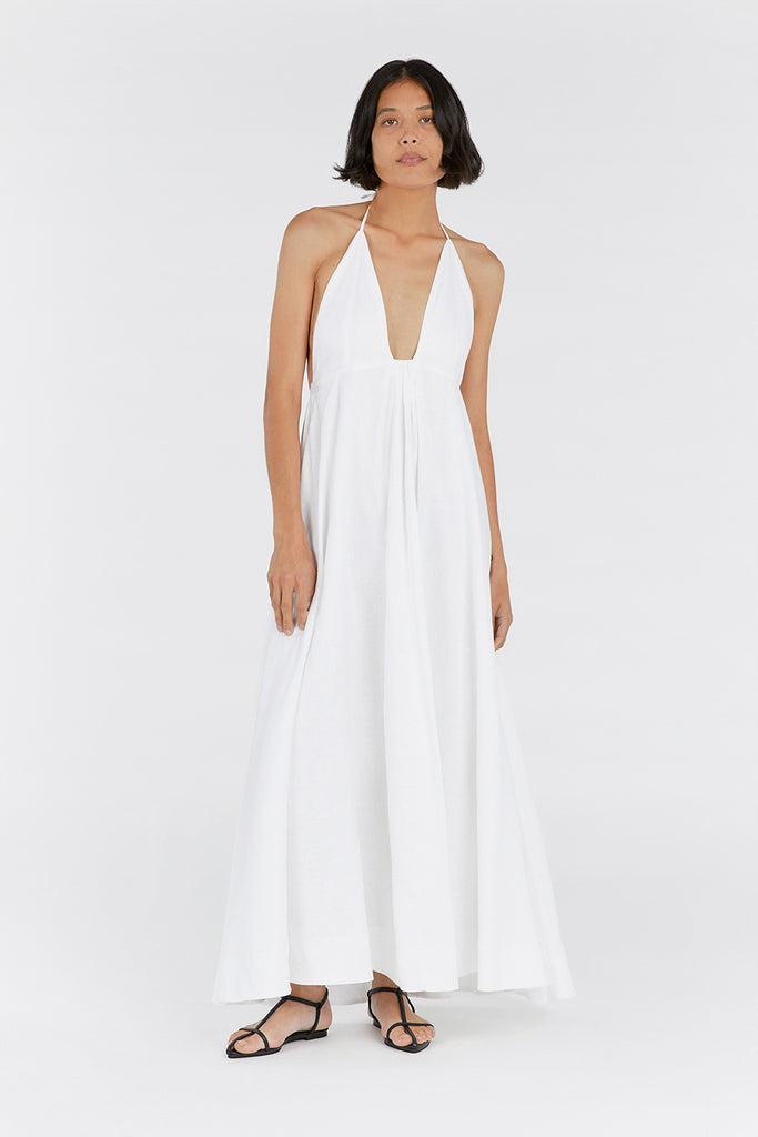 SICILY WHITE LINEN MAXI DRESS | Dissh