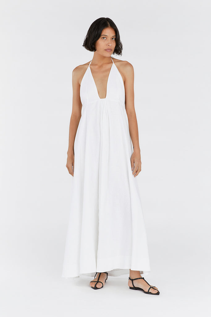 SICILY WHITE LINEN MAXI DRESS | Dissh