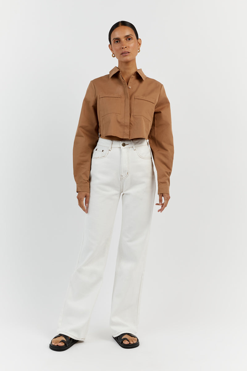 JORDY TAN COTTON CROPPED SHIRT | Dissh